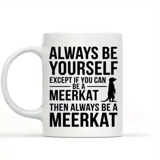 11oz White Ceramic Meerkat Coffee Mug – "Always Be Yourself" Design, Microwave Safe, Multipurpose Cup for Daily